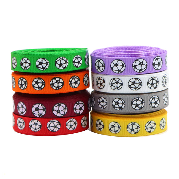 1pc,Soccer Print Glitter Grosgrain Ribbon Roll - 5 Yards 9mm/0.35inch for DIY Hair Bows, Wreaths, Gift Wrapping, Party Decoration, Headwear, Garment Decor and More