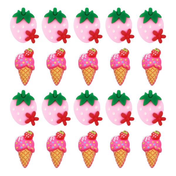 3DResin Flat Back Charms,10Pcs Strawberry Ice-cream Resin Cabochons For DIY Crafts, Scrapbooking, Jewelry Making