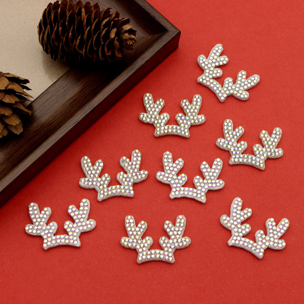 10pcs Rhinestone Antler shape Patches, Christmas No Back Adhesive Rhinestone Decals For Women Holiday Clothes Bags Shoes Hats DIY Accessories,Shoes, Bag, Hairpin And Cloth Accessories，diy Handmade clothing hats hair accessories decorations