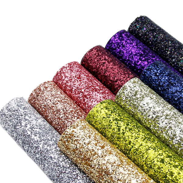 1pcs chunky glitter plain color Faux Synthetic Leather  7.7*12.9inch Fabric Sheets For DIY Bows, Waist Belt, Earrings, Handbag, Phone Case, Pencil Case ,Shoes Bags Artificial Leather Crafts Handmade Material