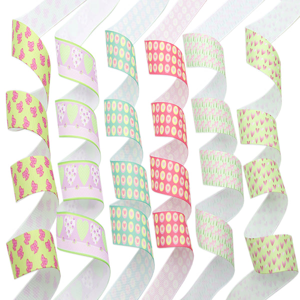 1yard/roll,6roll/set heart love flower grosgrain Ribbon Roll For Wreaths Gift Wrapping Party Decoration DIY Hair Bows Crafts Headwear Hair Accessories Garment Decor