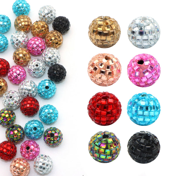 5Pc Square Faux Rhinestone Round Shaped Polymer Clay Beads Loose Spacer Acrylic Beads with Hole for Jewelry Making DIY Bracelet Necklace Chain Earrings Charm Bangle Decors Craft Supplies