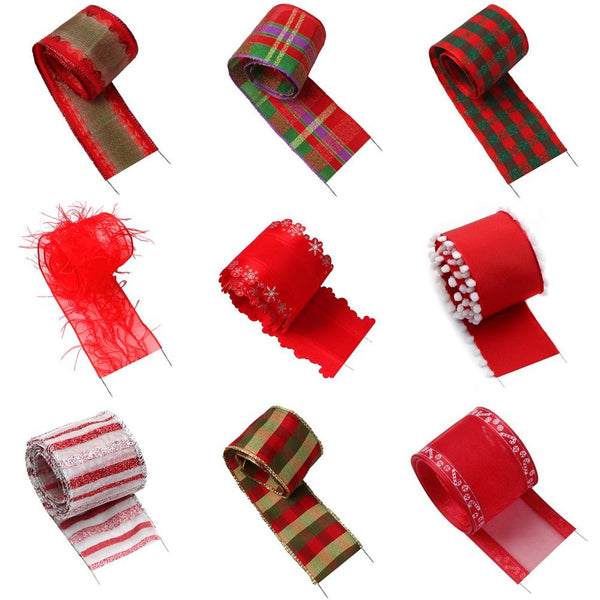 1 Roll 3.8cm/1.5Inch X 5 Yards/roll Christmas Wire Edge Ribbon Holiday Decoration For DIY Gift Box Packaging Bowknot Craft Floral Arrangements Material