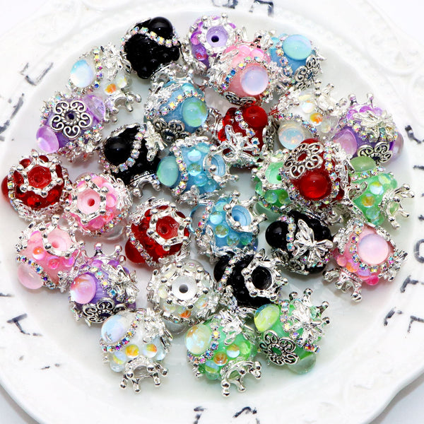 1Pc Rhinestone Faux Crystal Beads Butterfly Crown Shaped Opal Effect Loose Spacer Beads with Hole for Jewelry Making DIY Costumes Accessories Bracelet Necklace Chain Earrings Charm Bangle Decors Craft Supplies