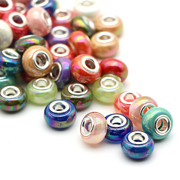 10pcs 13mm Pandora electroplated luminous imitation ceramic beads (random colors)