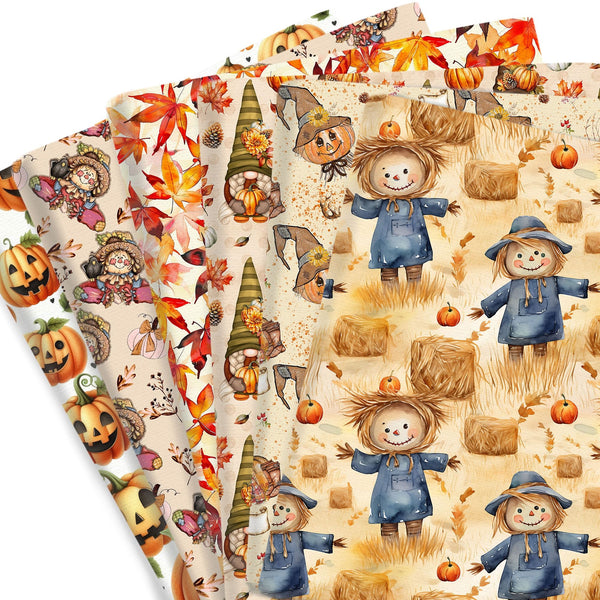 1pc Scarecrow Fall,Autumn Series Maple Leaf Pumpkin Pattern Quilting Fabric-57x19.68inch(145x50cm) Polyester Cotton Craft Fabrics DIY Thanksgiving Day,Turkey Day Handmade Projects Doll Clothes Fabric Precut For Patchwork Craft(108gsm)