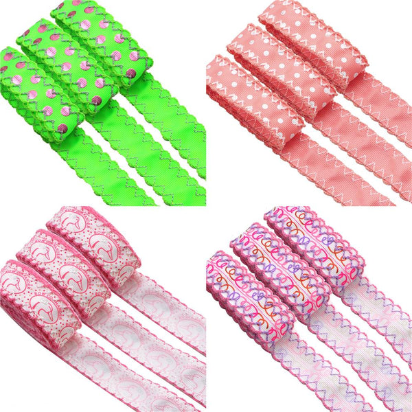 5 Yards Dots Swirls Swan Print Double Side Hook Edge Grosgrain Ribbon Roll - 22mm/25mm Width for DIY Crafts, Clothing, Gift Wrapping, Hair Bows, and Party Decorations