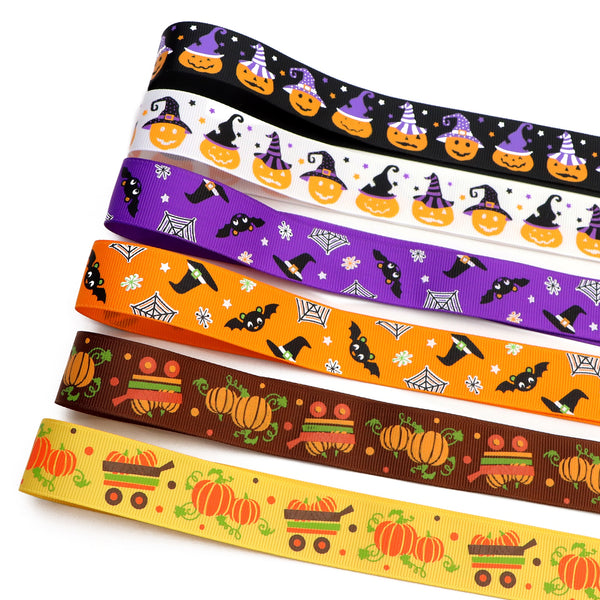 1 Roll, 1Inch/25mm X 5 Yards/roll Halloween Spider Pumpkin Bat Printed Grosgrain Ribbon For Gift Wrapping Ribbon Holiday DIY Craft Ribbons For Home Party Halloween Decor