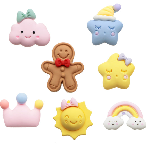 Resin Flat Back Charms, 2Pcs Charms And Cute Rainbow Crown Cloud Sun Star Gingerbread Man Shape Resin Cabochons For DIY Crafts, Scrapbooking, Jewelry Making