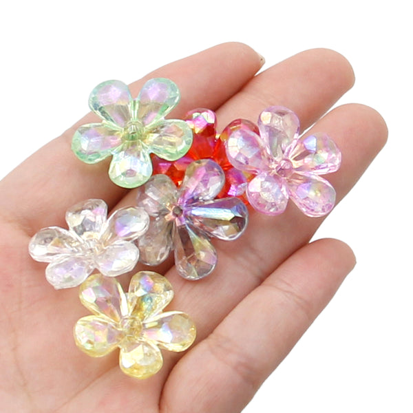 20g/pack about 16pcs translucent candy-Colorful flower Shape Acrylic Beads  with hole Random Color For DIY Spacer Bracelet Necklace Making-High quality