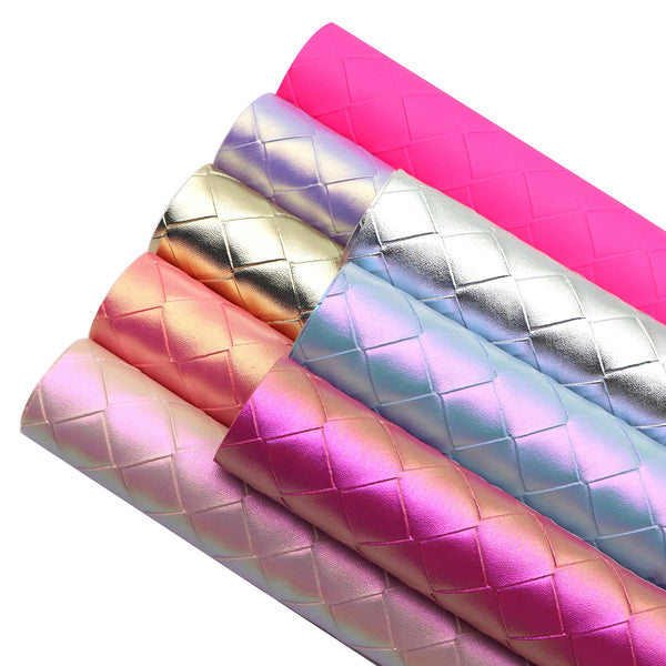 1pcs Weaved Bump Texture iridescence Faux Synthetic Leather  7.7*12.9inch Fabric Sheets For DIY Bows Artificial Leather Crafts Handmade Material