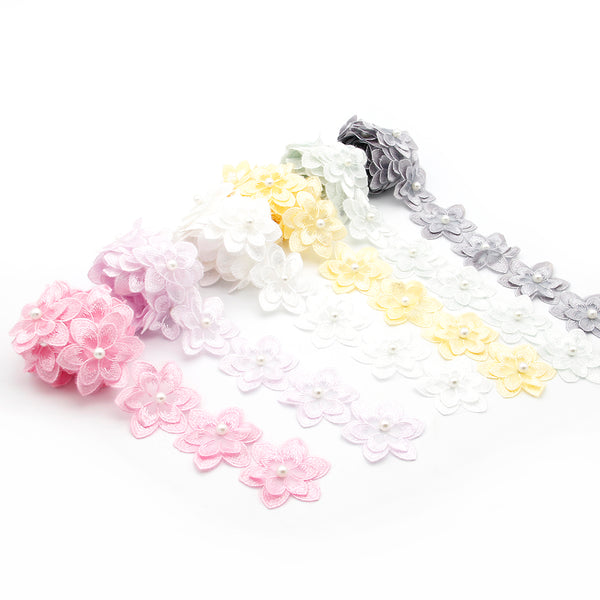 Elegant Pearl-Embellished Floral Lace Trim Ribbon, 1 Yard - Perfect For Wedding Decor & Crafts