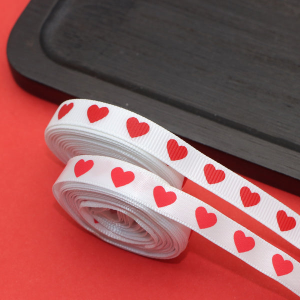 Valentine's Day Heart-Themed Grosgrain/Satin Ribbon Roll, 5 Yards, 3/8" Wide, for DIY Crafts, Hair Bows, Wreaths, Gift Box Wrapping, and Party Decorations