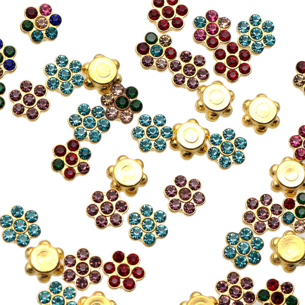 100Pcs Faux Rhinestone Plum Shaped Embellishments 7mm Virbant Colors Shiny Flatback Buttons Faux Crystal Flower Shape Buttons Cabochons for Clothes Jewelry Making DIY Crafts Handmade Decoration