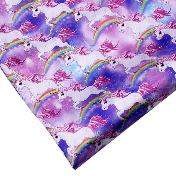 1pc 57x19.68inch Purple Series Rainbow Unicorn Flower Pattern Print Smooth Satin Fabric Quilting Fabrics Craft DIY Handmade Doll Clothes Fabric For Patchwork DIY Handmade Craft Sewing Supplies