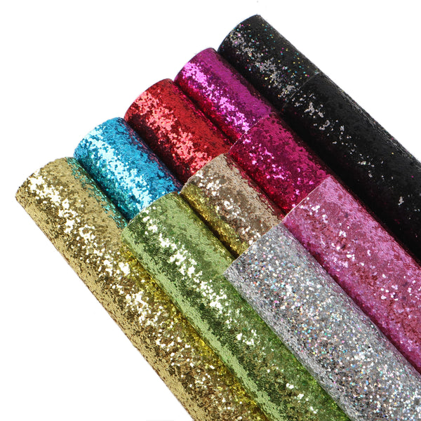 11Pcs/Set Shimmer Chunky Glitter Faux Leather Set 7.87x12.99inch Solid Color Synthetic Leather Fabric Sheets for DIY Handmade Earrings Hair Bows Wallets Pouches Crafts Projects