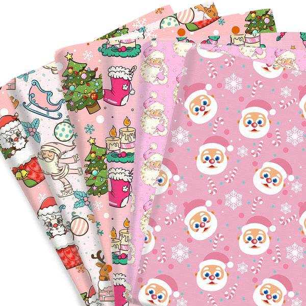 1pc Pink Color Christmas Series Santa Claus Pattern Quilting Fabric-57x19.68inch(145x50cm) Polyester Cotton Craft Fabrics DIY Handmade Projects Doll Clothes Fabric Precut For Patchwork Craft(108gsm)