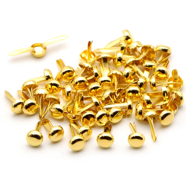 50pcs/pack Golden Paper Fasteners Metal Brads Mini Metal Round Shaped Brads Scrapbooking Embellishment Fastener Brad Studs Spikes Metal Push Pins DIY Crafts For Home Paper Decoration