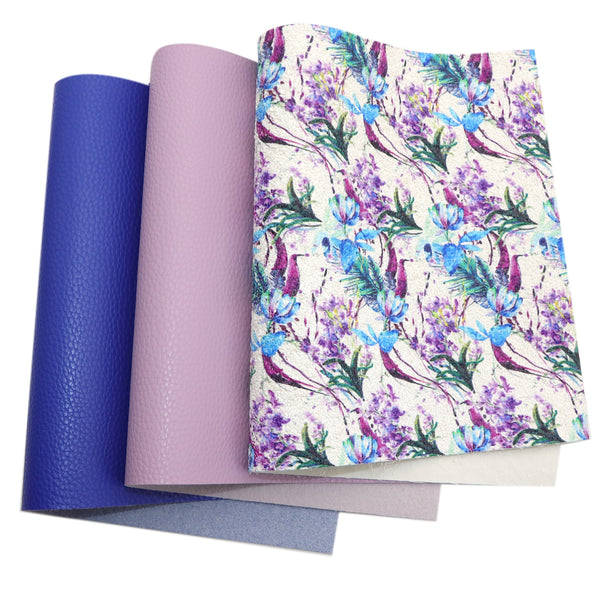 3pcs/set flower lychee Faux Synthetic Leather Set 7.7*12.9inch Fabric Sheets For DIY Bows Artificial Leather Crafts Handmade Material