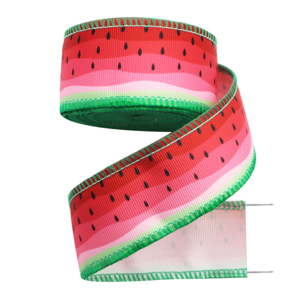 1 Roll, 38mm Fruit Wired Ribbon (2yards/roll), Polyester Grosgrain Fabric Watermelon Wired Edge Ribbons, Decorative Wrapping Ribbons For Wreaths Gift DIY Hairbows Craft Ribbons, Home Room Decor, Holiday Accessory Party Supplies