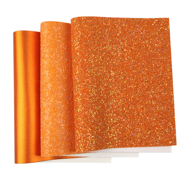 Orange series Faux Synthetic Leather Set 3piece/set 7.7*12.9inch Fabric Sheets For DIY Bows Leather Crafts Handmade Material