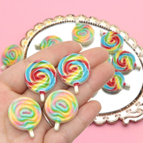 5pcs/pack Lollipop Ornaments - 3D Resin Simulation Lollipop Charms Simulation Food Resin , Flatback Cabochon Design for  Parties  Flatback Lollipop  Scrapbook Figurines DIY Bow Accessories Decor Crafts Diy Material Mobile Phone Case  Accessories