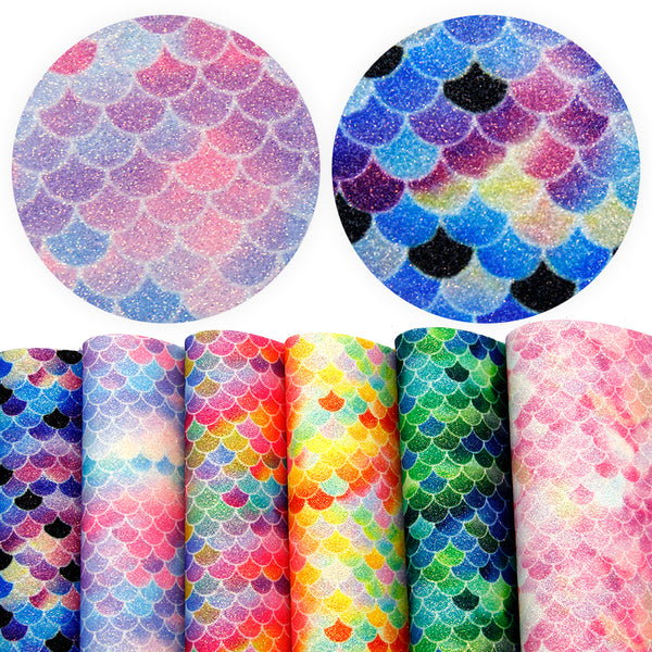 Fine glitter fish scales Faux Synthetic Leather Set 6piece/set 7.7*12.9inch Fabric Sheets For DIY Bows Leather Crafts Handmade Material