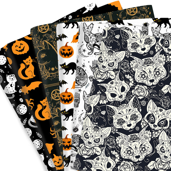 1pc Halloween Black Series Cat Pattern Quilting Fabric-57x19.68inch (145x50cm) Polyester Cotton Craft Fabrics DIY Handmade Projects Doll Clothes Fabric Precut For Patchwork Craft(108gsm)