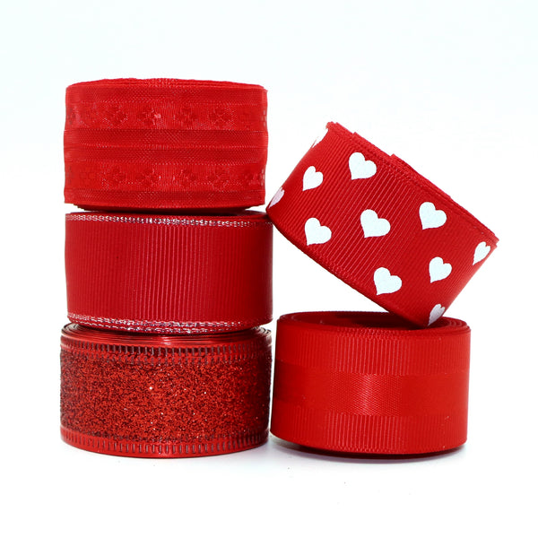 5 Rolls, 1 Inch X 5 Yards/roll Red Seried Grosgrain Ribbon Set Solid Color Ribbon For Gift Wrapping Ribbon Holiday DIY Craft Ribbons For Home Party Decor