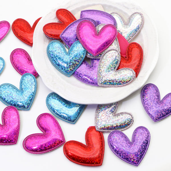 5pcs/pack  Sweet Cute Love Heart Glitter Patches - Valentine's Day Patches -DIY Jewelry/Beadwork/Making  For DIY Hairpin Bag Shoe Hat Decoration - Perfect Gift for Crafters & DIY Enthusiasts