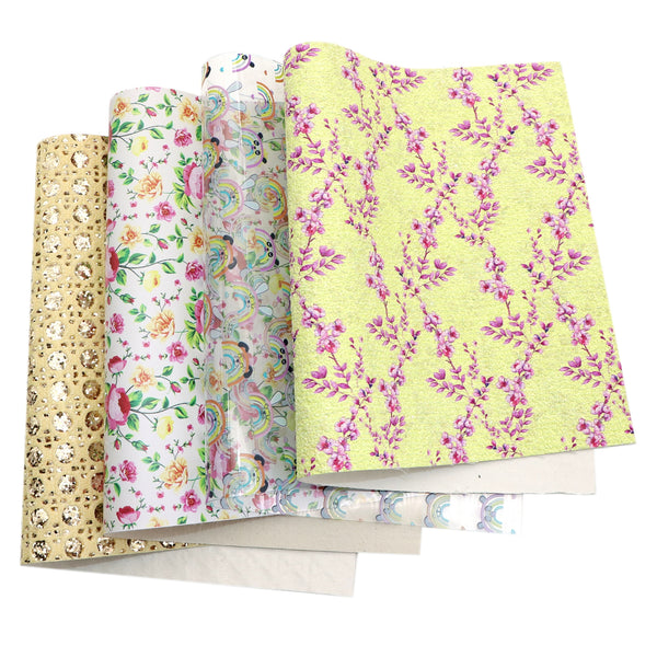 Flower Faux Synthetic Leather Set 4piece/set 7.7*12.9inch Fabric Sheets For DIY Bows Leather Crafts Handmade Material