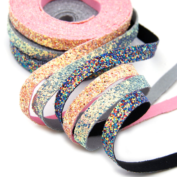 5yards/roll 9mm Glitter Faux Leather Strap Synthetic Leather Strips Roll Single Face Leather Watch Straps For Jewelry Making DIY Craft Bracelets Belts Keychains Bag Sewing Decoration