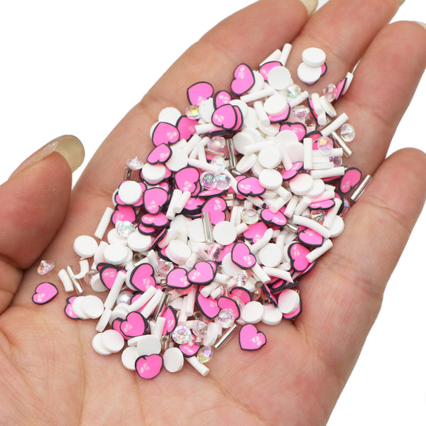 10g/pack Festive Faux Crystal Pearl Beads Love Heart Shaped Nail Art Polymer Clay Slices-Unscented, Vibrant Heart Slime Charms for Lip Gloss Making, Resin, and Nail Art Decorations - Perfect for DIY Crafts and Creative Valentine Projects