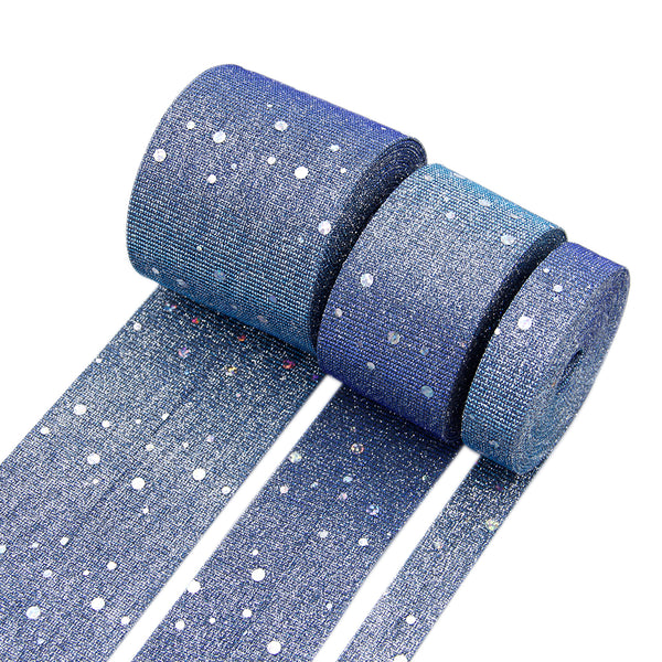 5 Yards 1/2/3/5/7.5cm Glitter Blue Ribbon With Sequin,Perfect for Gift Wrapping, DIY Crafts & Holiday Decorations