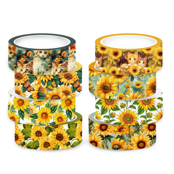 1 Roll, 4.57 Meter Sunflower Cat Pattern Polyester Grosgrain Ribbon - 1-1/2in Wide for Gift Wrapping, Wedding, Party Decor, DIY Hair Bows, Crafts