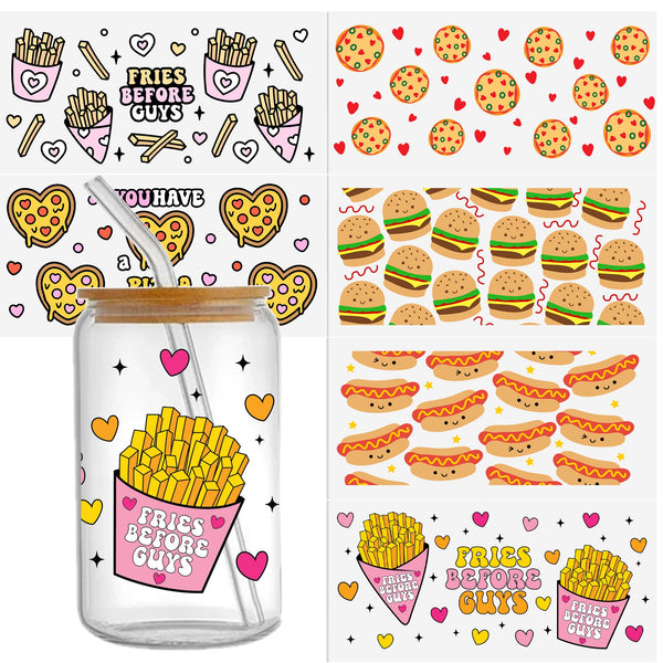 1pc Waterproof foods pizza Hamburger fries Series Sticker For 16oz Glass Cups,Uv Dtf Transfer Diy Crystal Label,Faith Cross Libbey Glass Wrap ,Vinyl Cup Wrap ,Uv Stickers Diy Sticker For Glass Bottle-High Quality Tumbler Furniture Craft Wood DIY Craf