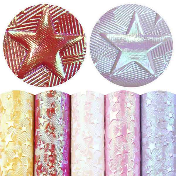 4Pcs/set 7.87x12.99inch Star Bump Texture Faux Leather Set Synthetic Leather Fabric Sheets for DIY Earrings Hair Bows Crafts Projects