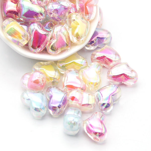 20g/pack about 11pcs translucent candy-color Shiny Heart Spacer Beads Random Color  for DIY Jewelry Making - 22x15x19mm AB Color Acrylic - Perfect for Necklaces, Bracelets, and Earrings