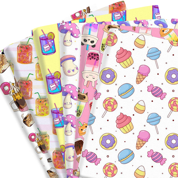 1pc 19.68X17.7INCH Sweety Lollipop Cupcake Milk Tea Donuts Bread Crumbs Candy Printed Polyester Cotton Blend Fabric For Patchwork Sewing Quilting Needlework Fabrics DIY Cloth Crafts Home Textile Patch Tissue