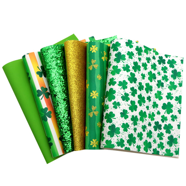 St. Patrick's Day Faux Synthetic Leather Set 6piece/set 7.7*12.9inch Fabric Sheets For DIY Bows Leather Crafts Handmade Material