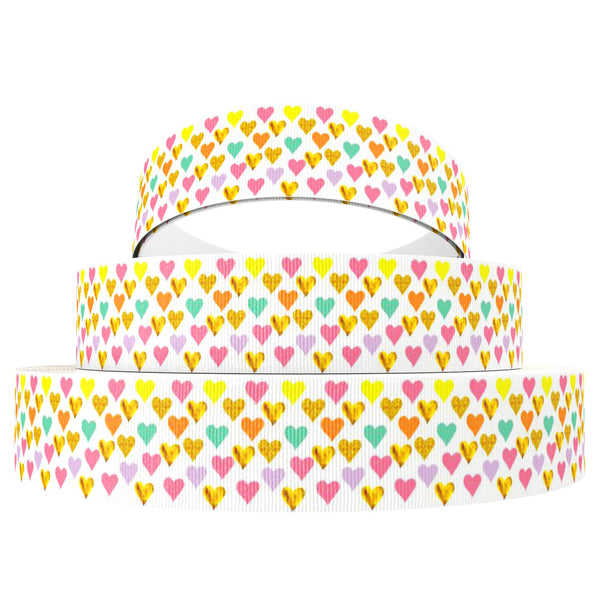 1 Roll,1Inch/25mm X 5 Yards/roll Flower dots heart love Valentine's Day grosgrain Ribbon For Wreaths Gift Wrapping Party Decoration DIY Hair Bows Crafts Headwear Hair Accessories Garment Decor