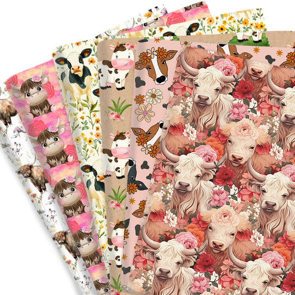 1pc Floral Animals Cows Series Quilting Fabric-17.7x19.68inch(45x50cm) Polyester Cotton Craft Fabrics DIY Handmade Projects Doll Clothes Fabric Precut For Patchwork Craft(108gsm)