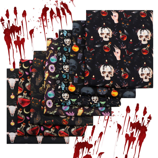 1pc Halloween Skeleton Skull Pattern Quilting Fabric-57x19.68inch(145x50cm)100% Cotton Craft Fabrics DIY Handmade Nurse Hat Clothes Fabric For Patchwork Craft(130gsm)