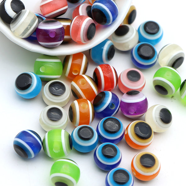 10Pcs Geometry Shaped Acrylic Beads Mixed Color Striped Eyes Pattern Loose Spacer Beads with Hole for Jewelry Making DIY Bracelet Necklace Chain Earrings Charm Bangle Decors Craft Supplies