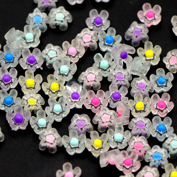 100pcs Transparent Flower Floral 3D Acrylic Resin Charms Ornament DIY Creative Phone Shell Case Keychain Fridge Patches Decors Accessories Happy Holiday Crafts Jewelry Making Wedding Christmas Party Decoration