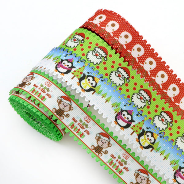 1 Roll, 0.87Inch/22mm X 5 Yards/roll Christmas Santa Deer Animal Printed Grosgrain Ribbon For Gift Wrapping Tooth Edge Ribbon Holiday DIY Craft Ribbons For Home Party Christmas Decor