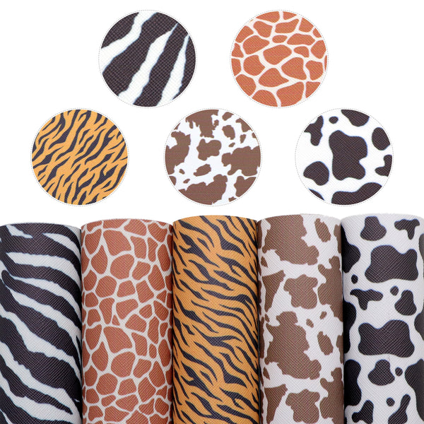 Animal Print Series Faux Synthetic Leather Set 5piece/set 7.7*12.9inch Fabric Sheets For DIY Bows Leather Crafts Handmade Material