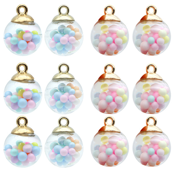 10Pcs Mixed Colors Round Beads Lucky Glass Ball Wishing Bottle Pendant Charms DIY Women Jewelry Necklace Earring Hair Jewelry, Eid al-Fitr Decoration