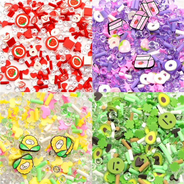 Fruit & Candy Polymer Clay Slices - 10g Mixed Set for DIY Jewelry, Slime Crafts & Festive Decorations with Sprinkles