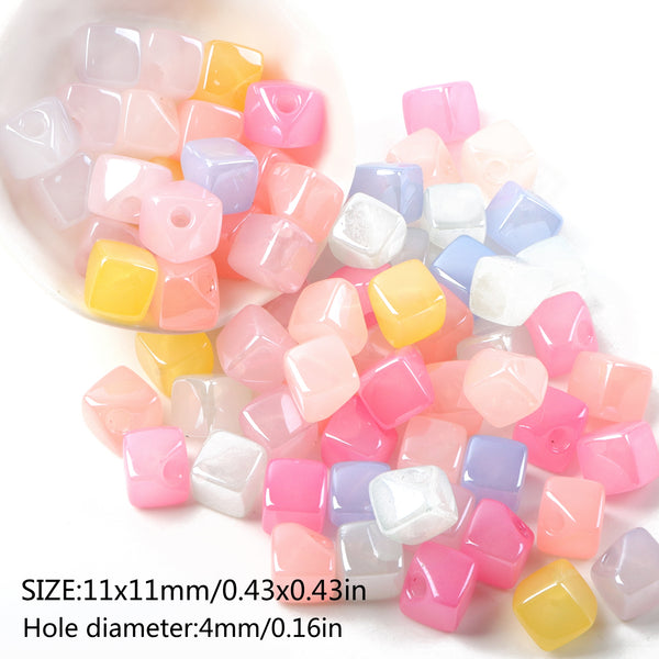 10pcs Square Candy Color Single Hole Beads Bracelet Necklace Making DIY Women Polished Jewelry Summer Collection Handcrafts